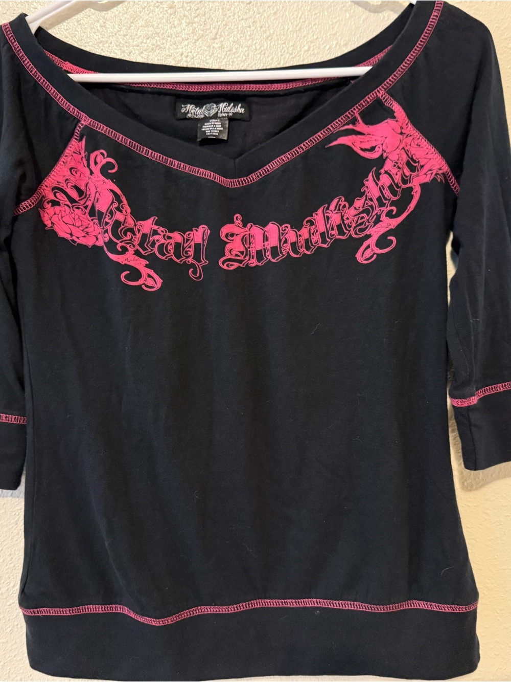 Metal Mulisha Black Women's Scoop Neck Top with Pink Graphic